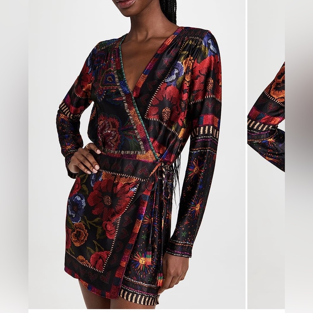 Farm Rio Mixed Scarves Black Mini Dress NWT